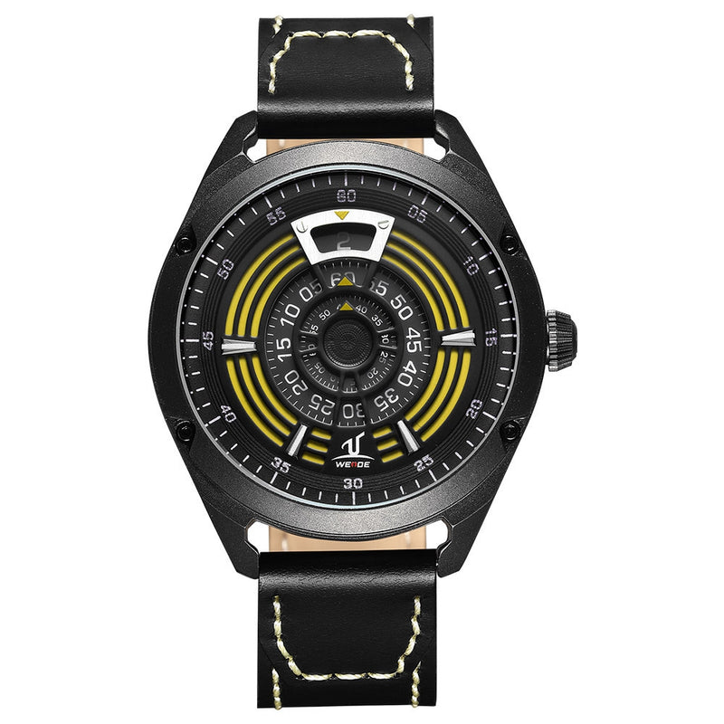 WEIDE UV1701 Unique Design Men Wrist Watch Leather Strap Casual Style Quartz Watch