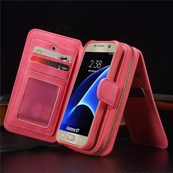 BRG Universal Removable Functional Wallet Case PU HandBag Zipper Cover for Samsung Galaxy S7