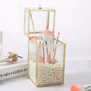 Geometric Glass Makeup Brush Jewelry Box Holder Makeup Organizer Desktop Cosmetic Storage Box Pearls Barrel
