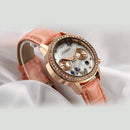 SINOBI 6556 Crystal Case Butterfly Women Leather Strap Ladies Dress Quartz Watch