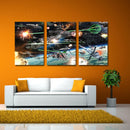 Miico Hand Painted Three Combination Decorative Paintings Spaceship war Wall Art For Home Decoration