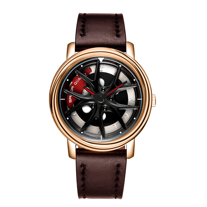 SANDA P1025 360 Rotating The Wheels Dial Fashion Leather Strap Quartz Watch