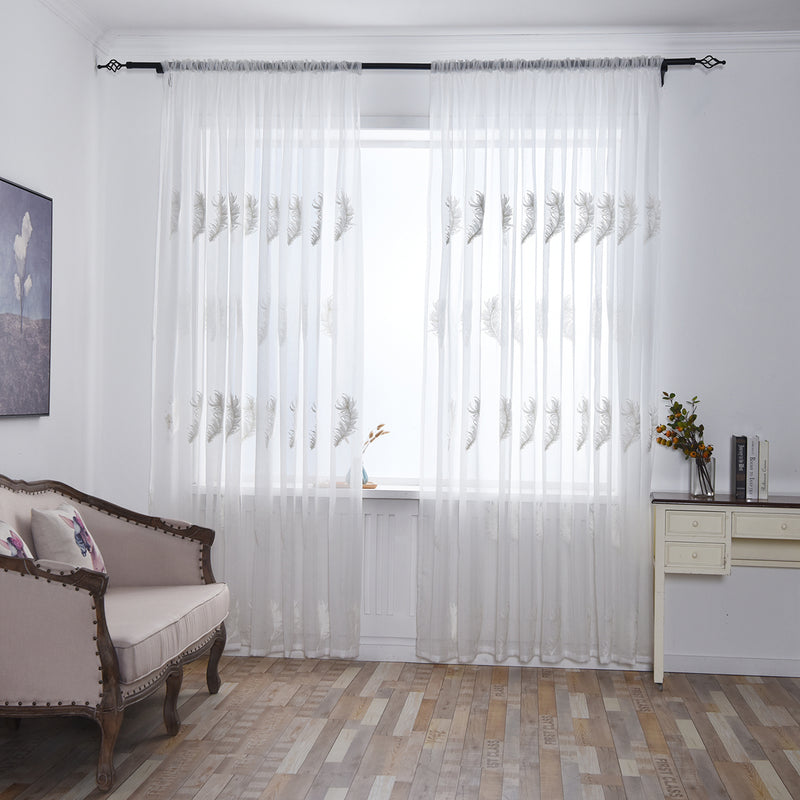 3/2/1.5/1M Embroidered Sheer Curtains for Living Room Feather Modern Design Bedroom Elegant Yarn Curtains Voile