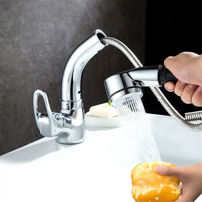 BOiROO Bathroom Basin Sink Pull Out Height Adjustable Basin Sink Faucet Hot and Cold Single Handle Water Mixer Tap
