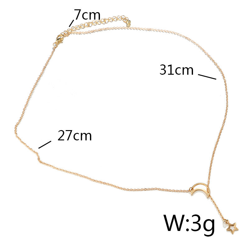 Fashion Hollow Star Moon Pendant Long Necklace Simple Minimalist Necklaces for Women