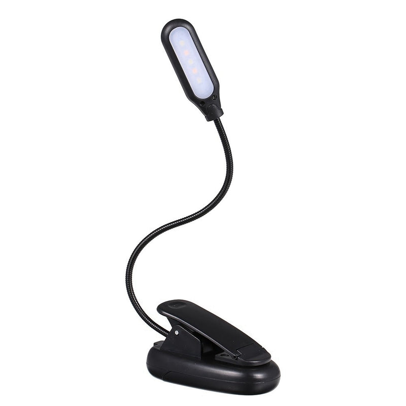 LUSTREON USB Rechargeable Flexible 1W 5 LED Clip Reading Night Light 3 Brightness Modes Table Lamp
