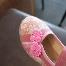 Girls Folkways Embroidered Stitching Hook Loop Flat Cloth Shoes Baby Shoes