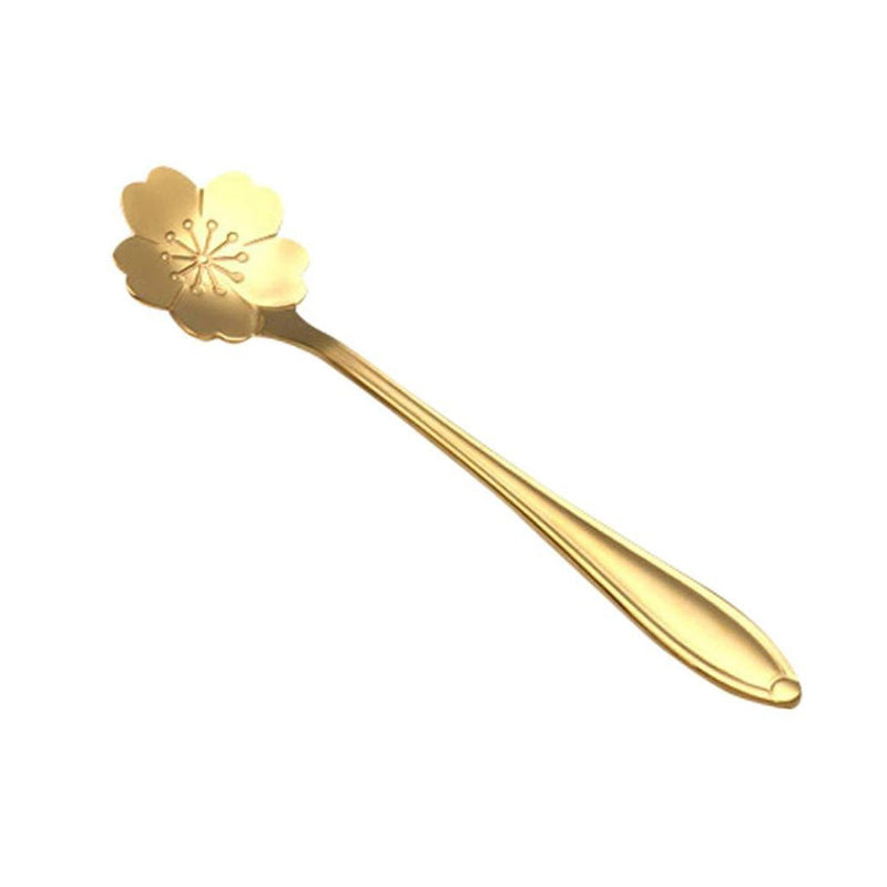 KCASA KC-FS04 Gold Flower Shape Stainless Steel Coffee Sugar Spoon Tea Spoon Ice Cream Tableware