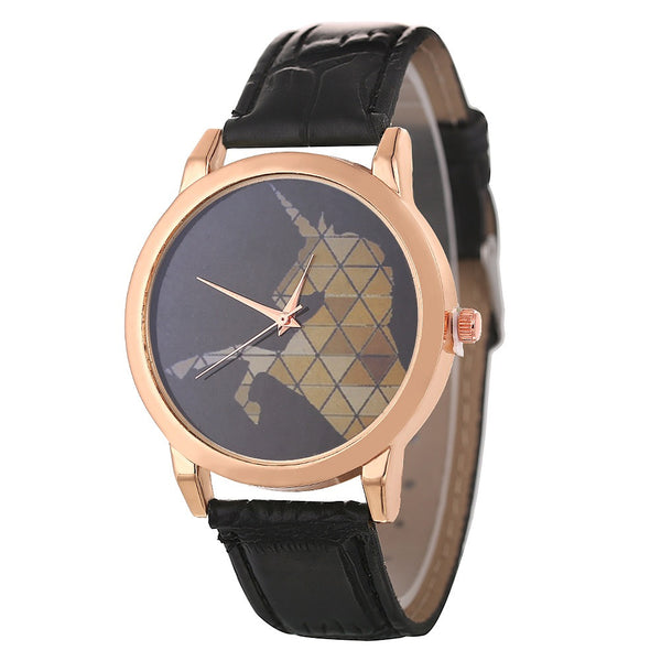 DEFFRUN Fashion Childlike Watch Leather Band Unicorn Pattern Casual Men Quartz Watch