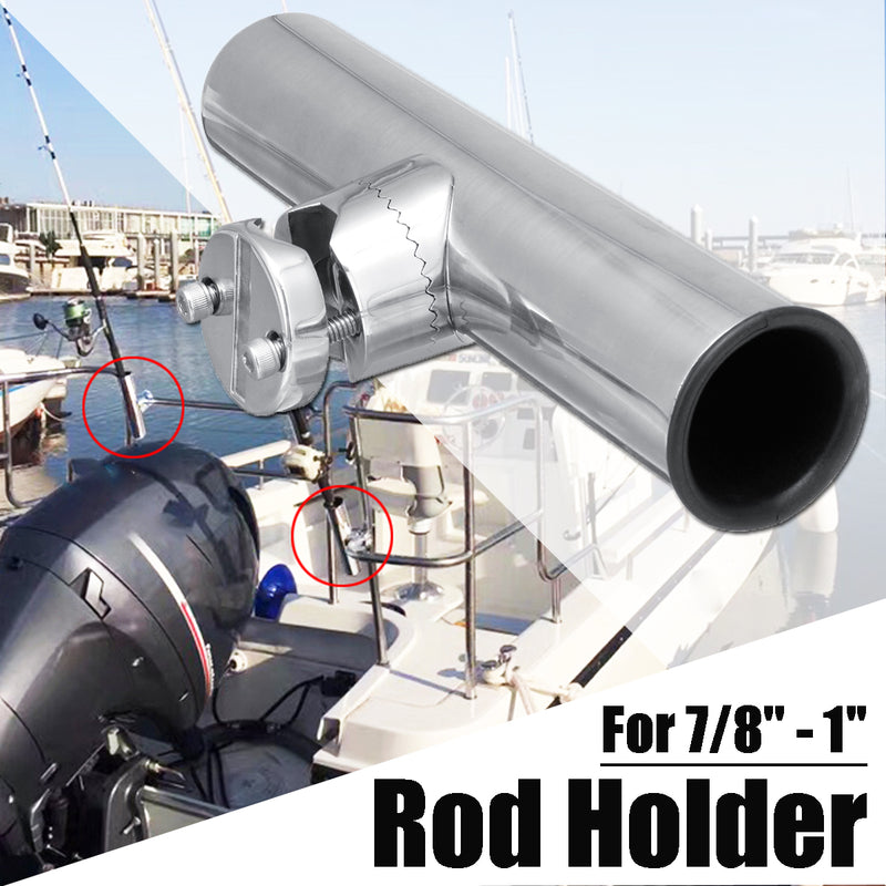 Boat Stainless Steel Fishing Rod Holder Clamp-on For 7/8'''' To 1'''' Rail Mount