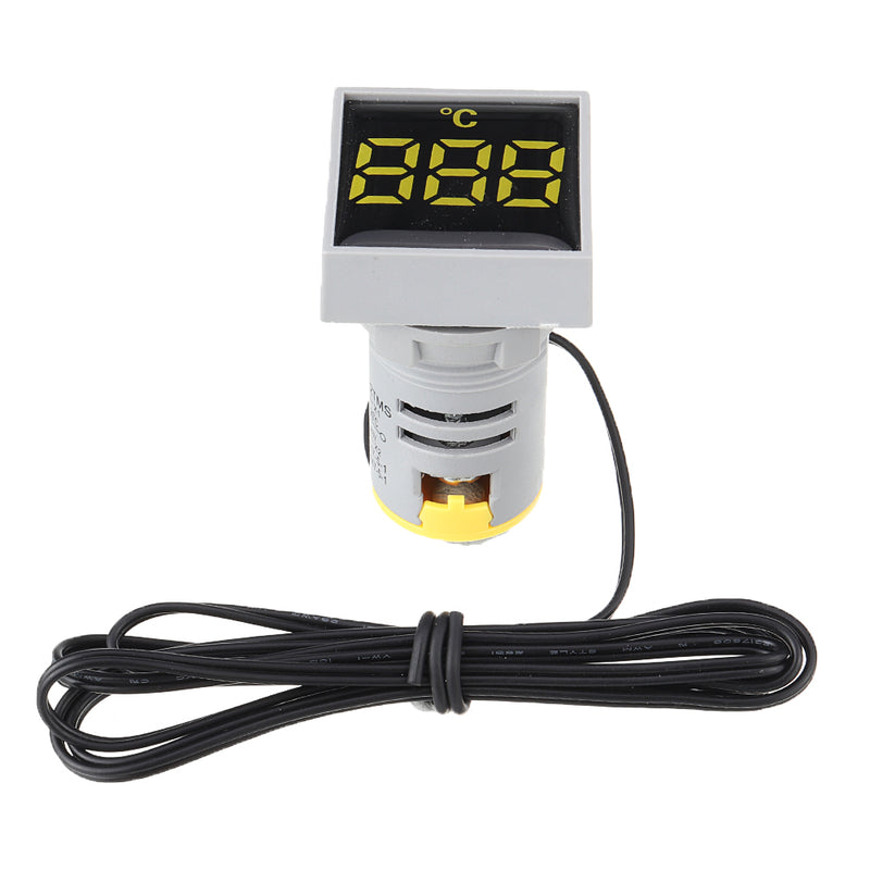 10pcs Mini Crystal Film Square Yellow LED Digital Thermometer Signal Light AC 50-380V 220V Temperature Meter Indicator Range -20-200 with 1m Sensor