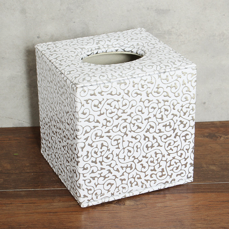 Square PU Leather Tissue Box Toilet Holder Cover Paper Case Home Decor Silver