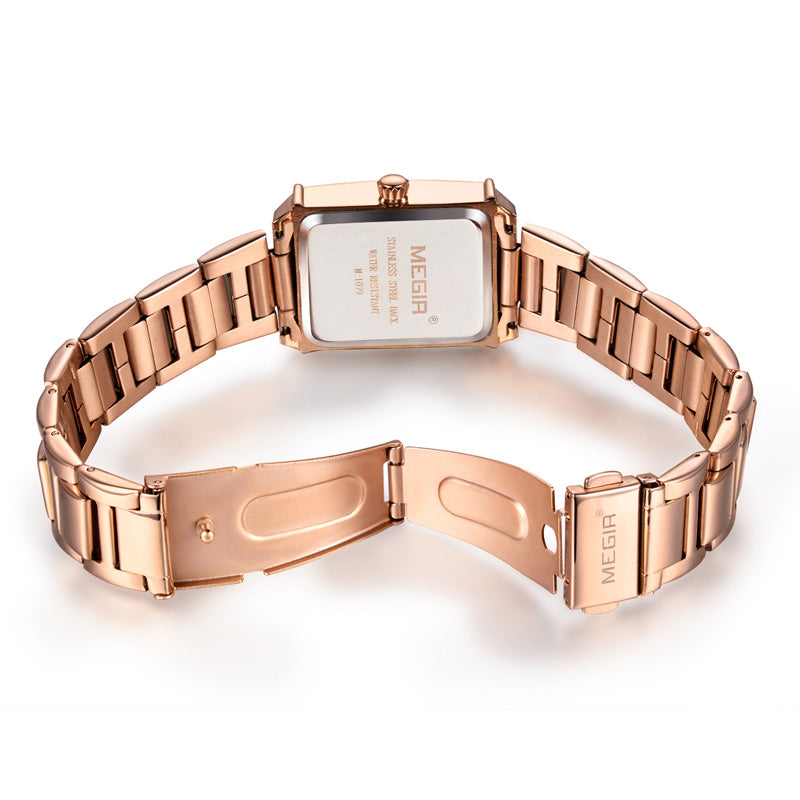MEGIR 1079 Rose Gold Case Calendar Quartz Watch Elegant Style Women Wrist Watch for Lovers