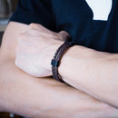 20cm Vintage Leather Bracelet Multilayer Woven Wristhand for Men