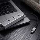 ROCK 4 in 1 Type-c to 3 Female USB 3.0 RJ45 OTG Adapter Smart Hub Docking Station for Mobile Phone Tablet PC