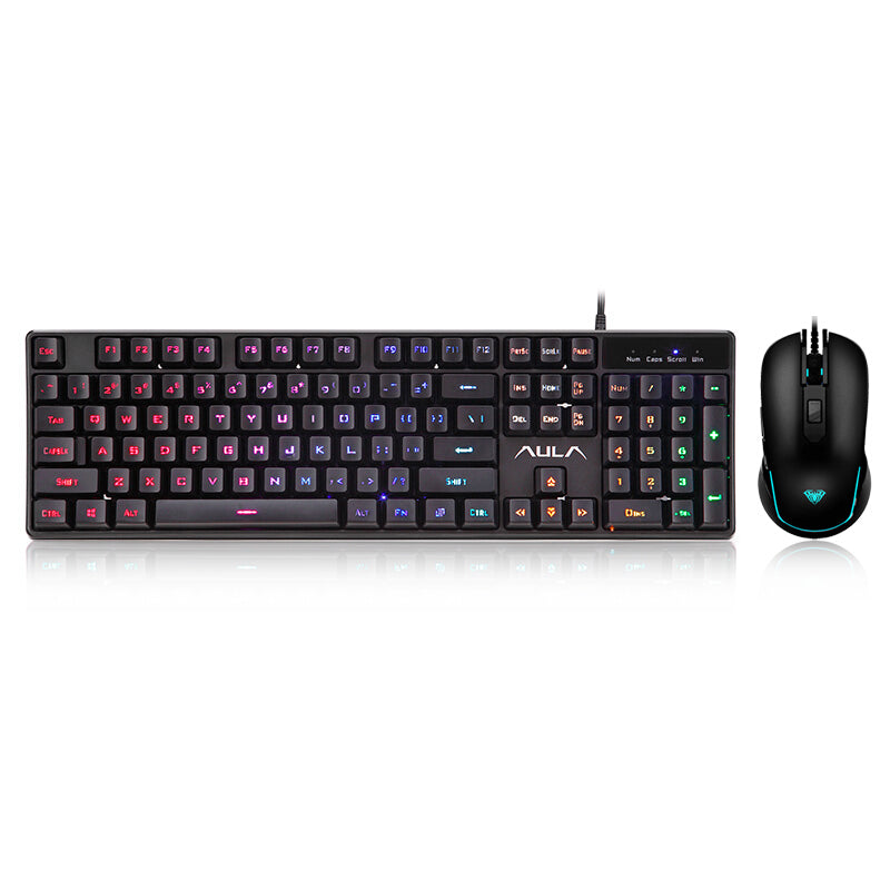 AULA T100 USB Wired Backlit  Keyboard and 2400DPI Adjustable Mouse Combo