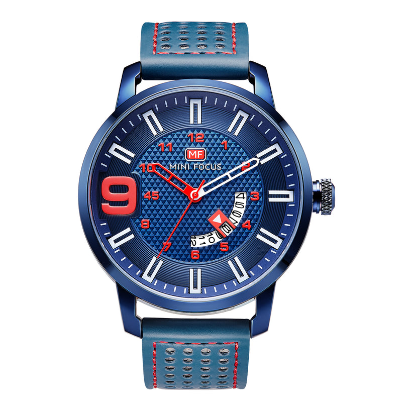 MINI FOCUS MF0154G Military Style Calendar Color Dial Men Wrist Watch Leather Strap Quartz Watch