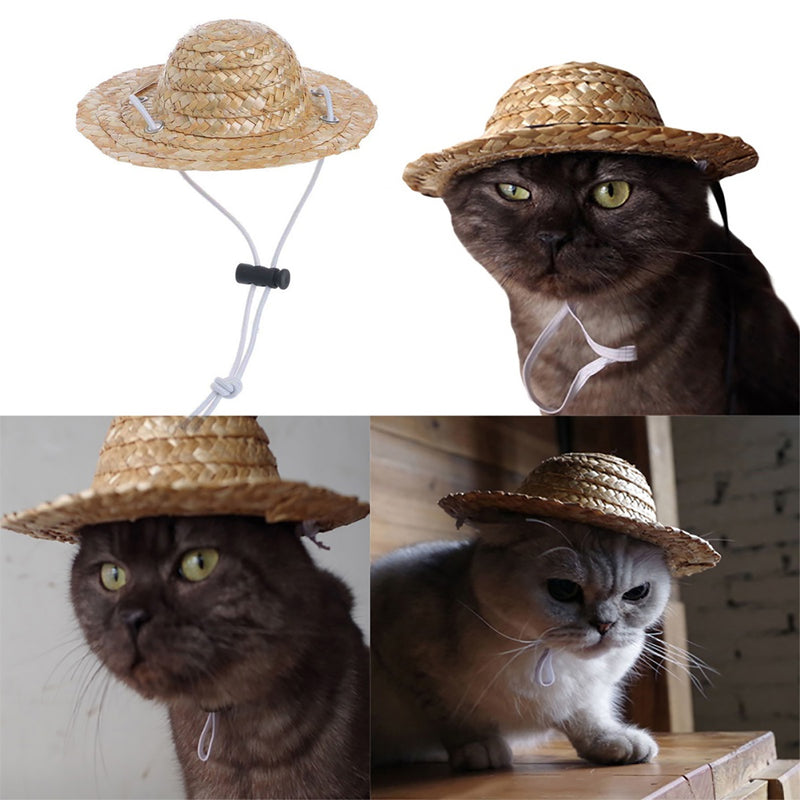 Cute Cat Puppy Pet Glasses Eye Wear Sunglasses Straw Hat Photo Props Cool Toys