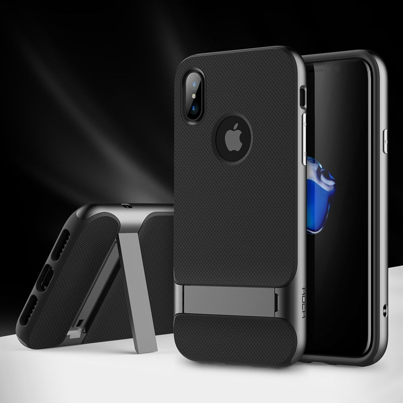 Rock Kickstand Fingerprint Resistant Textured Case For iPhone X