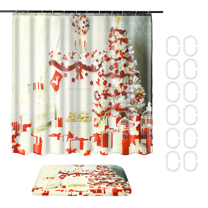 Indoor Christmas Dress Up Shower Curtain Liner Waterproof Bathroom Waterproof Carpet Mat