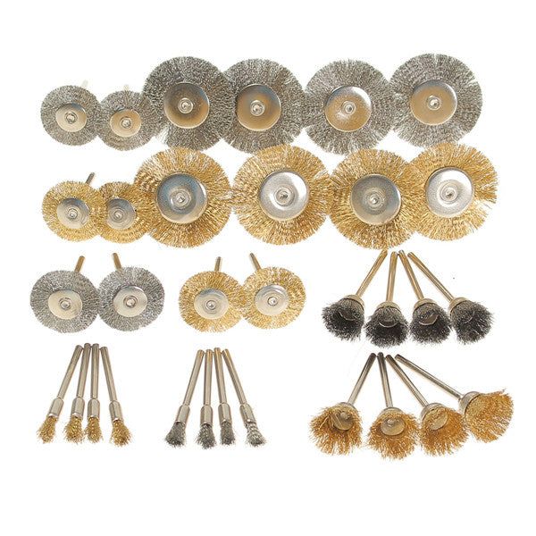 32pcs Wire Steel Brass Brushes Polishing Brush Wheels Set for Dremel Rotary Tool