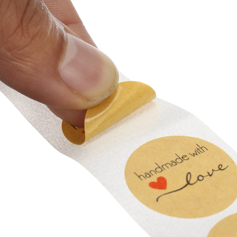 500PCS Kraft Paper Handmade With Love Sticker DIY Gifts Wrap Cookies Packaging Sticker