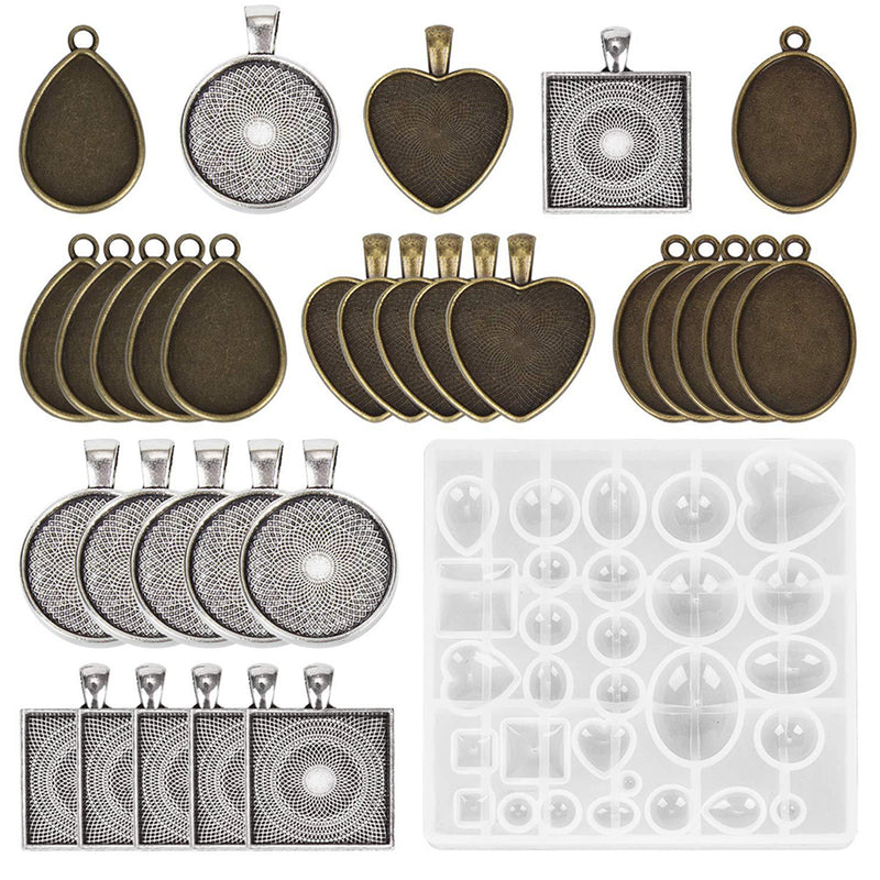 31pcs Silicone Molds Pendant Trays Jewelry Molds For DIY Jewelry Craft Making