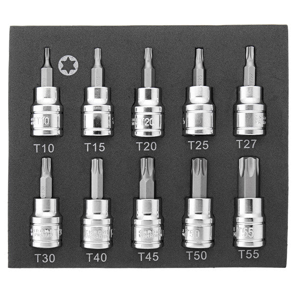 3/8 Inch Drive Socket 10pcs T10-T55 Torx Socket 9pcs H2-H10 Hex Socket Bit Set