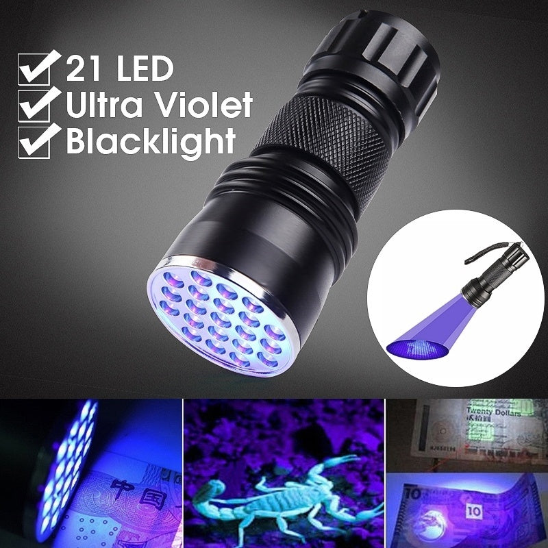 Aluminum Alloy 21LED UV Ultra Violet Mini Blacklight Flashlight Torch Light Lamp Outdoor