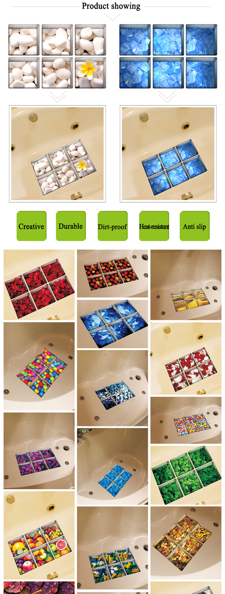 PAG 6pcs 13x13cm Butterfly Pattern 3D Anti Slip Waterproof Bathtub Sticker