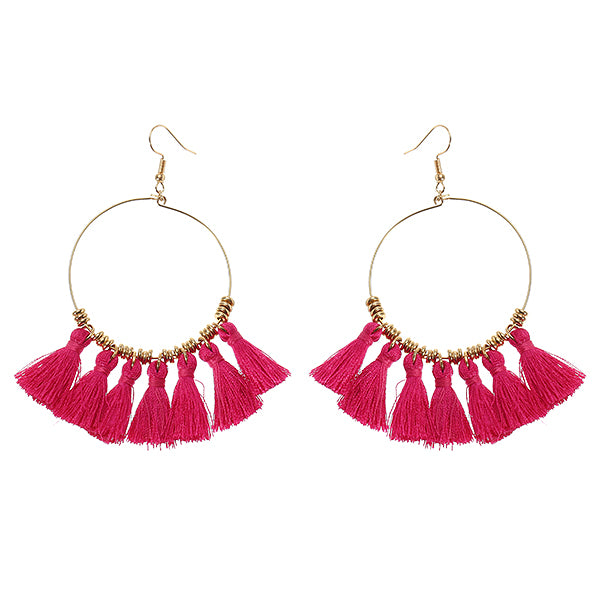 1 Pair Bohemian Sector Shape Tassel Pendant Big Hoop Dangle Earrings for Women