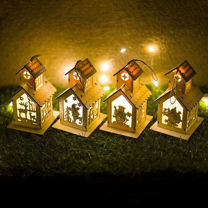 LED Christmas Wooden House Tree Night Light Decoration Hanging Ornament Holiday Cabin Gift