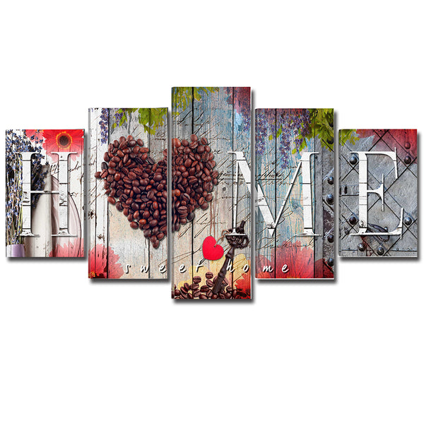 Loskii Spray Oil Paintings Canvas Five Combination Decorative Paintings Wall Art For Home Decoration