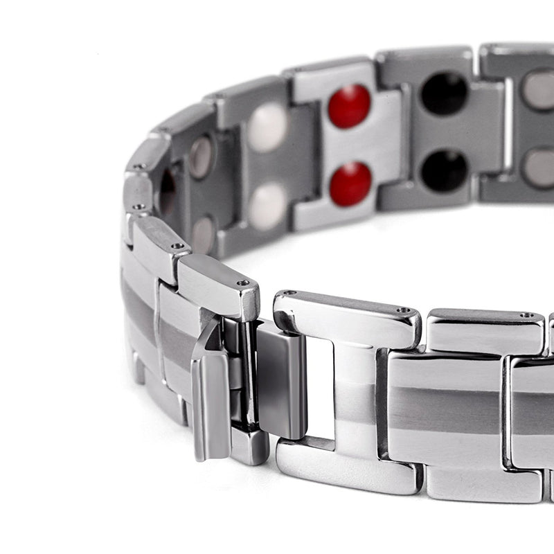 Punk Men Stainless Steel 4 in 1 Silver Strong Magnetic Therapy Bracelet Healing Jewelry