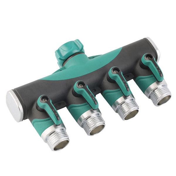3/4 Inch Garden Hose 4 Way Splitter Water Pipe Faucet Shut Off Valve Connector US Standard Thread