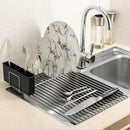 Dish Drying Rack Roll Up NO-Slip Silicone-coated Kitchen Multipurpose Sink Drainer Foldable Drain Shelf