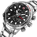 NAVIFORCE NF9093 Fashion Men Dual Display Watch Multifunction Stainless Steel Quartz Watch