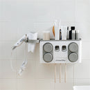 Multifunctional Automatic Toothpaste Squeezer Set Wall Mount Suction Cup Toothbrush Holder Bathroom Plastic Rack with Hair Dryer Position