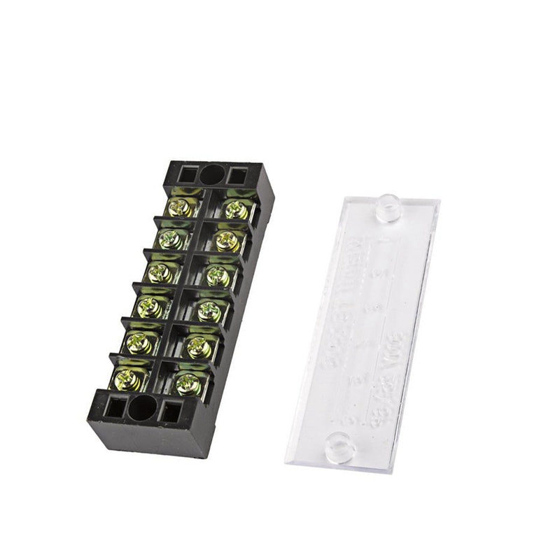 Excellway TB-2506 600V 25A 6 Position Terminal Block Barrier Strip Dual Row Screw Block Covered W/ Removable Clear Plastic Insulating Cover