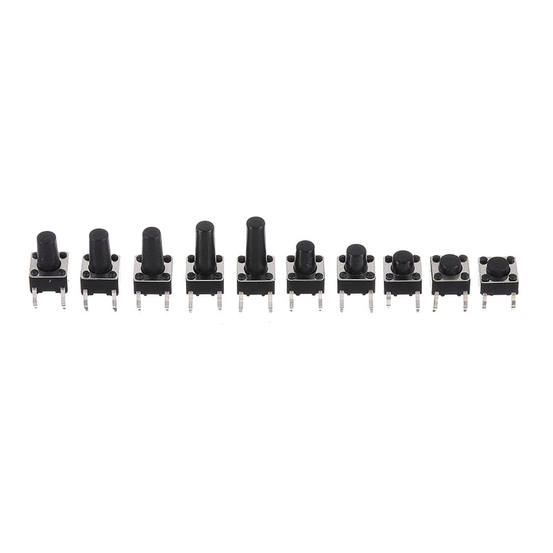 100pcs 10 Models 6x6 Tact Switch Tactile Push Button Switch Kit Height 4.3MM-13MM DIP 4P Micro Switch 6x6 Key Switch