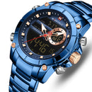 NAVIFORCE 9163 Waterproof Alarm Business Style Dual Display Watch Full Steel Quartz Watch