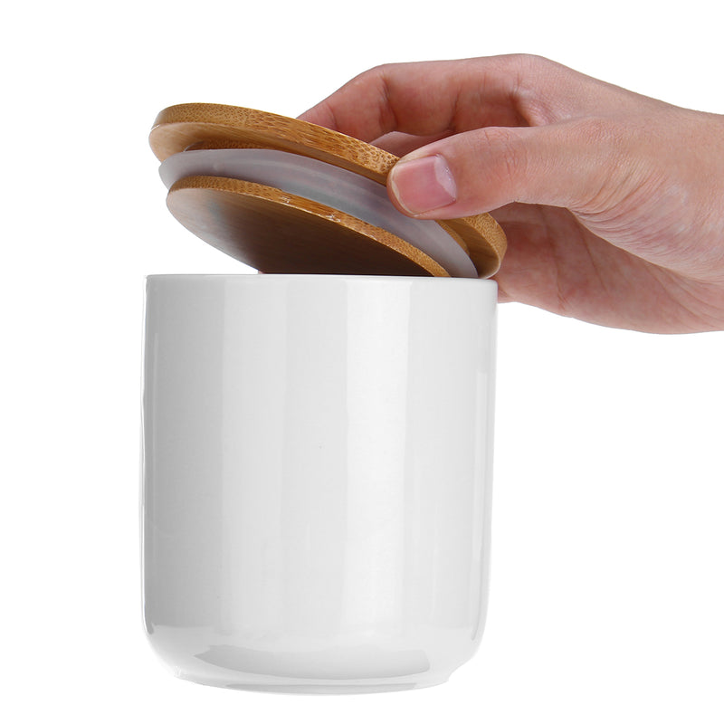 Ceramic Storage Jars Wooden Lids Sugar Tea Coffee Canisters Kitchen Container