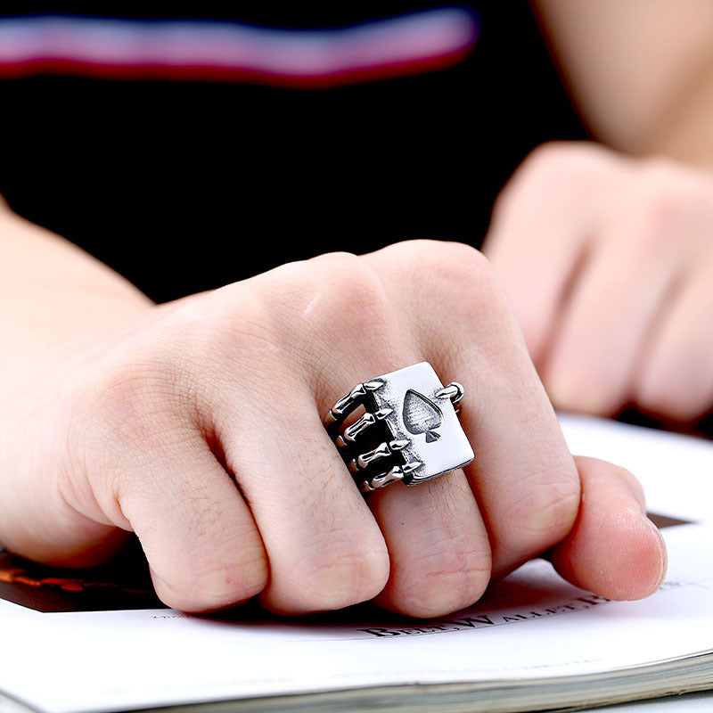 Gothic Spades Claw Stainless Steel Men's Ring Punk Rocker Finger Ring Gift