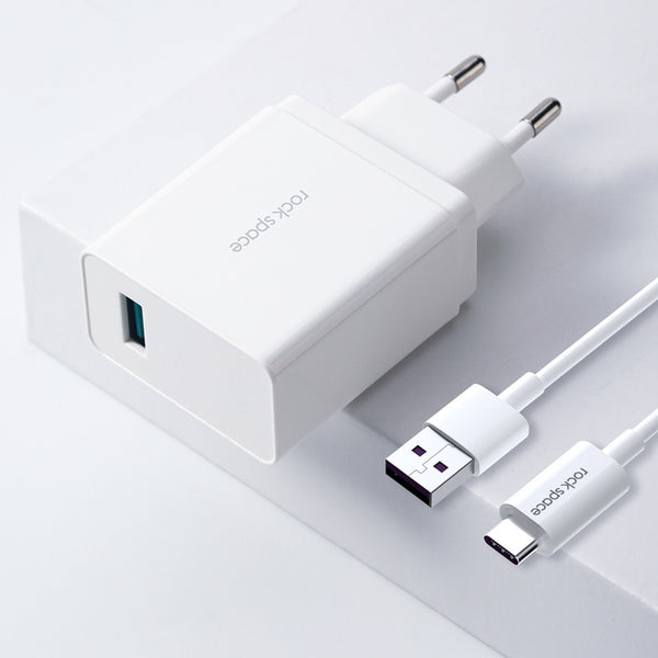 ROCK 18W QC3.0 Fast Charging USB Charger Adapter For iPhone XS 11 Pro Huawei P30 Pro Mate 30 Xiaomi Mi9 9Pro With Type C Data Cable