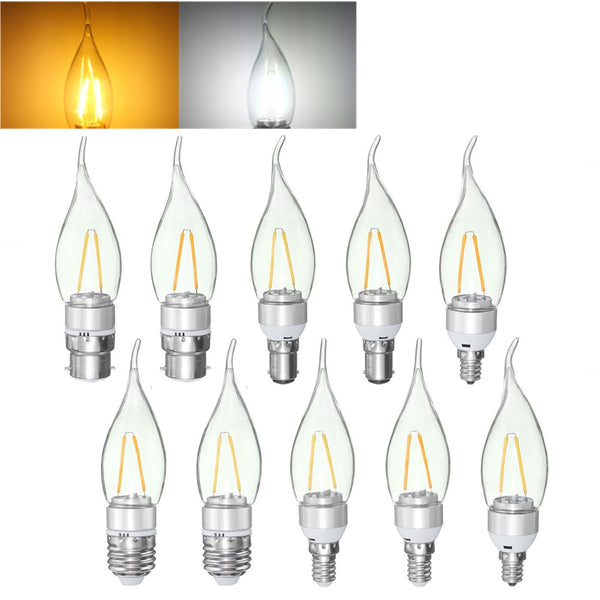 E27 E14 E12 B22 B15 2W Non-Dimmable Sliver Edison Pull Tail Incandescent Candle Light Bulb 110V