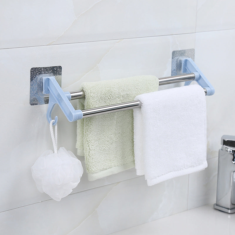 Suction Cup Bathroom Kitchen Double Towel Holder Rack Rail Shelf Rack Hanger Bar