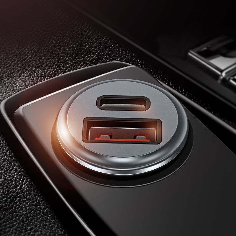 DUX DUCIS B50 30W 5A QC3.0 PD3.0 Mini Dual Port Smart Fast Charging Car Charger with Data Cable
