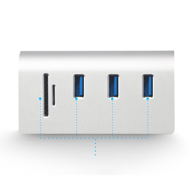Rocketek HUB-3PC2 Aluminum USB 3.0 Hub SD / TF Card Reader USB Adapter for Phone Camera Printer U Disk
