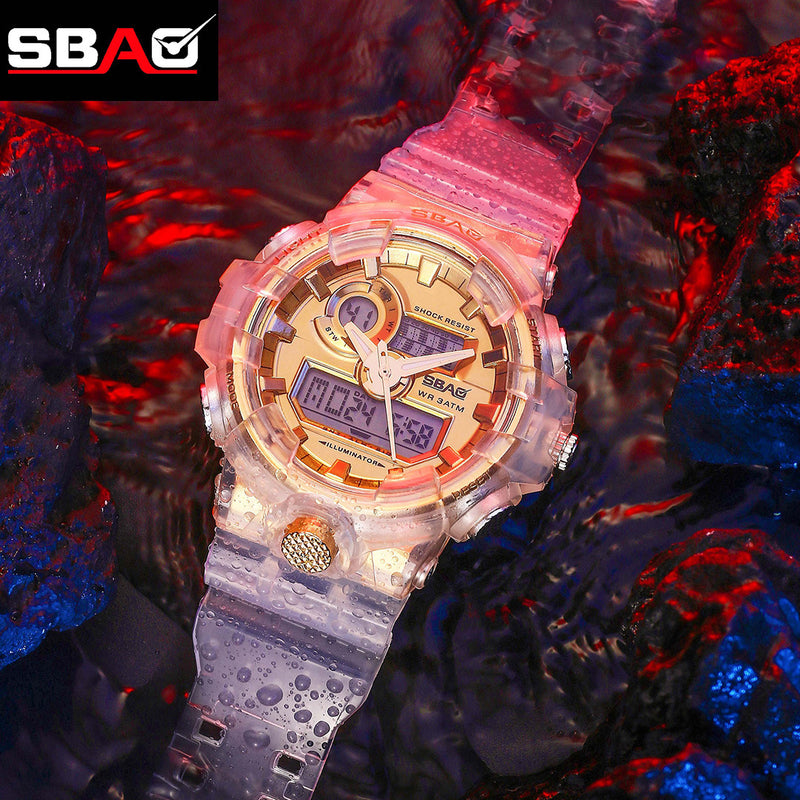 SBAO 8018 Waterproof LED Display Dual Display Watch Transparent Digital Watch