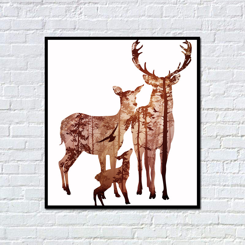 Miico Hand Painted Oil Paintings Simple Style Deer Family A Wall Art For Home Decoration Painting